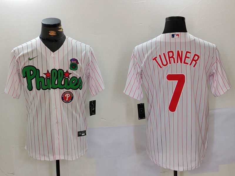 Men Philadelphia Phillies #7 Turner White stripe Second generation Joint Name 2024 Nike MLB Jersey style 3